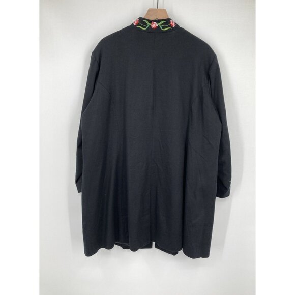 VICTOR COSTA vtg 90s Women Coat 2X Black Embroidered Flowers Button up Longline - Picture 4 of 11